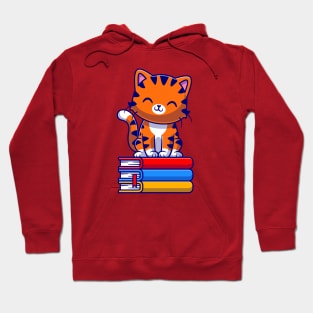 Cute Cat Sitting On Book Cartoon Hoodie